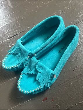 Minnetonka Turquoise Suede Moccasins